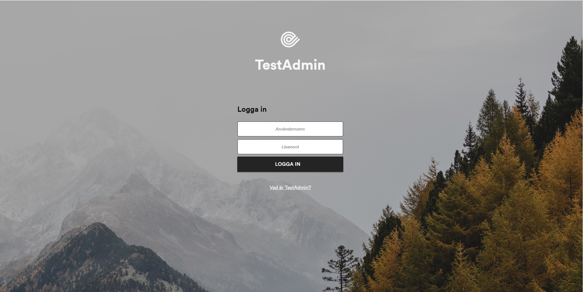 Figur 1: Inloggning i TestAdmin. Ange användarnamn och lösenord för att logga in.